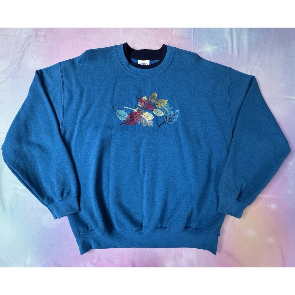 Vintage PFI Sweater Womens XL Blue Crewneck Sweatshirt Embroidered 90s Blue